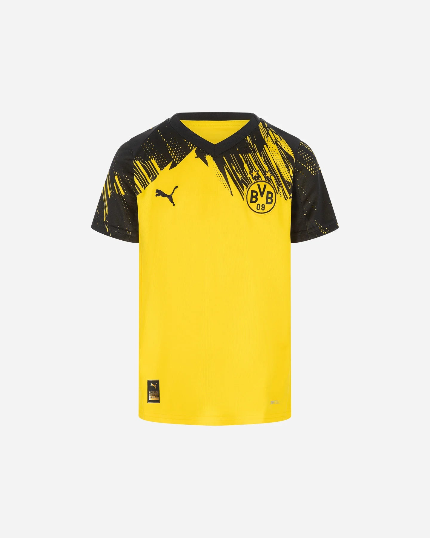 Jersey Borussia Dortmund - Puma jaune et noir en polyester, manches courtes, pour garçon, vue de face.
