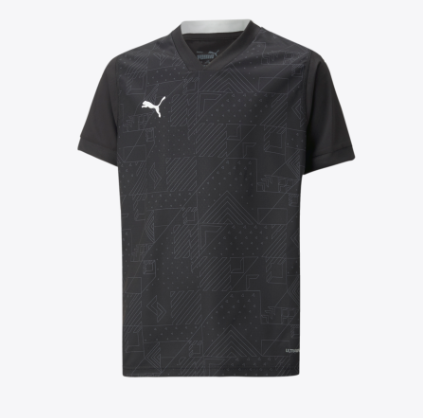 T-Shirt TEAMCUP - Puma noir avec motifs géométriques gris, logo blanc sur poitrine, 100% polyester, pour garçon, vue de face