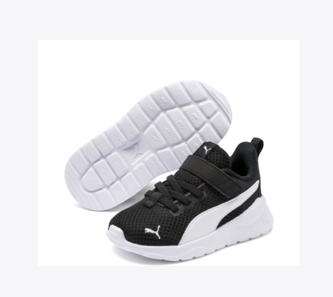 Espadrilles Anzarun Lite - Puma noires et blanches en mesh respirant, semelle blanche, pour enfant, vue trois quarts et dessous