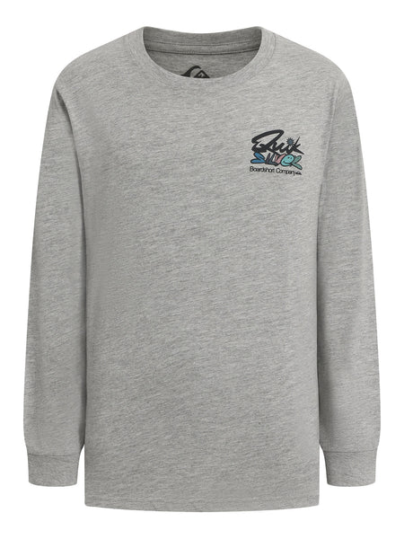 Chandail - Quiksilver gris clair en jersey coton-polyester 60-40, logo poitrine, manches longues, pour garçon, vue de face.