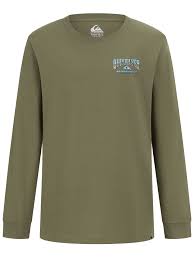 Chandail - Quiksilver vert olive en jersey coton-polyester 60-40, manches longues, pour garçon, vue de face.