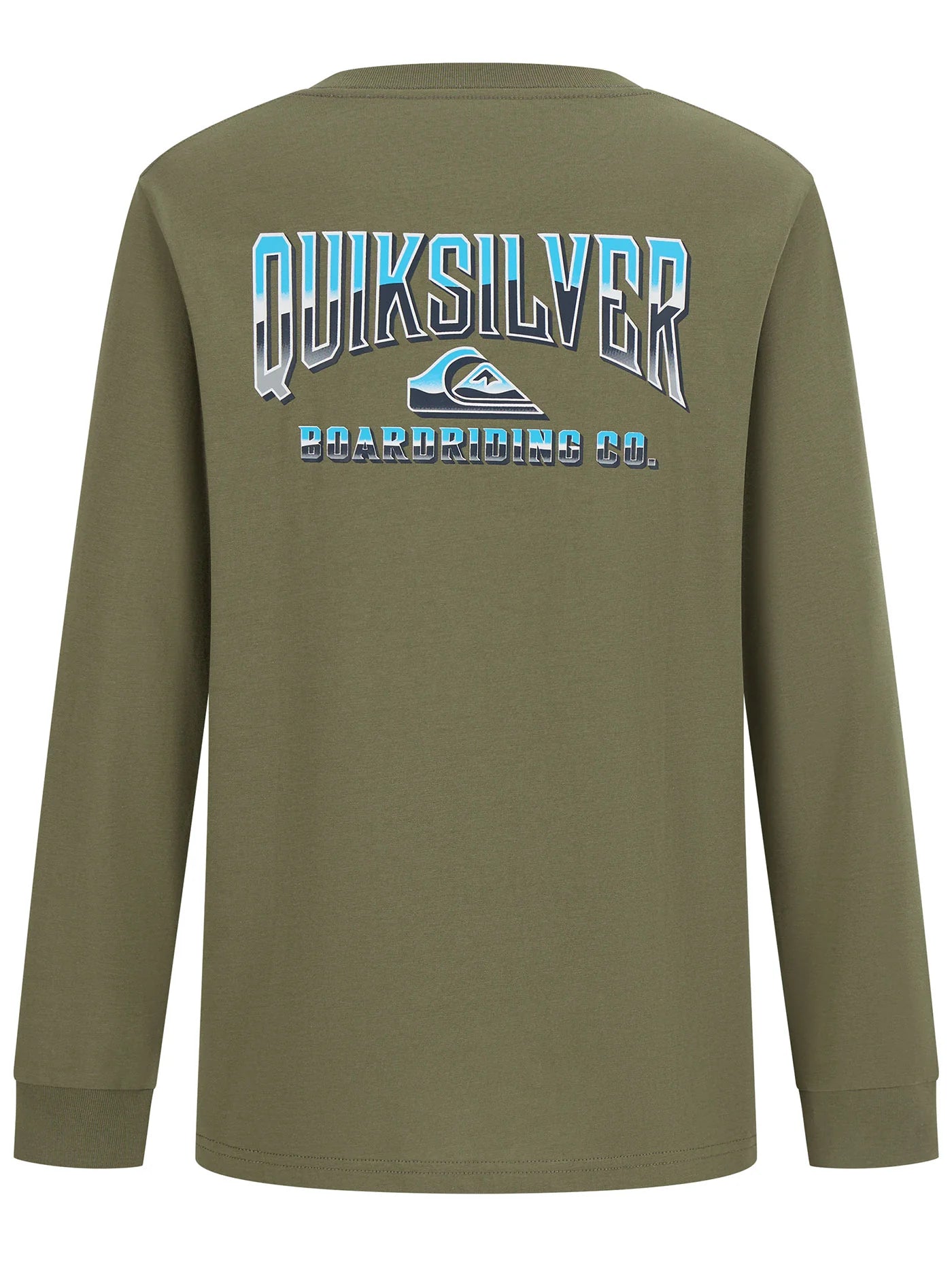 Chandail - Quiksilver kaki avec logo bleu et blanc imprimé dans le dos, manches longues, pour garçon, vue de dos