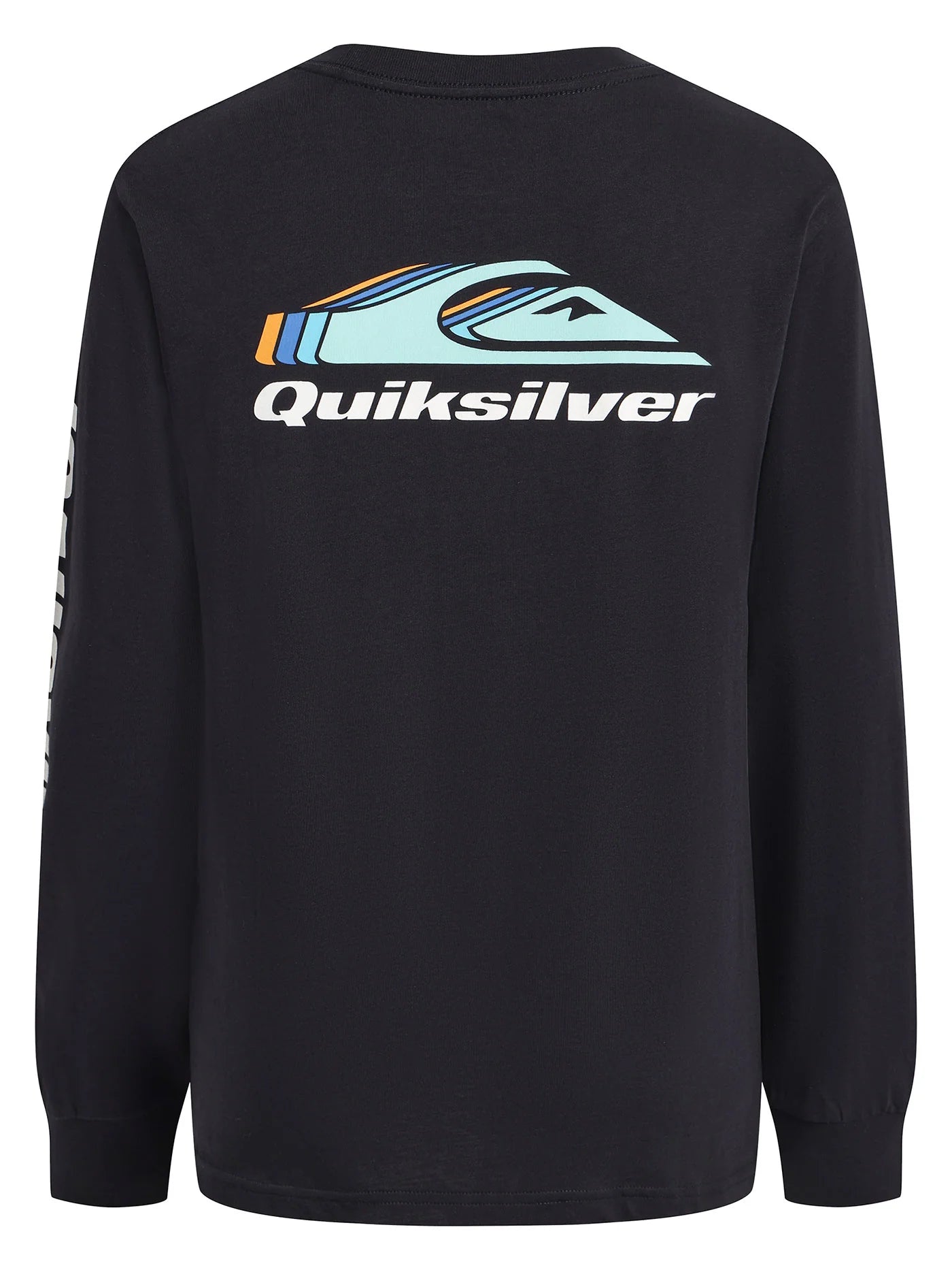 Chandail - Quiksilver noir en jersey coton-polyester avec logo bleu et orange, manches longues, pour garçon, vue de dos.