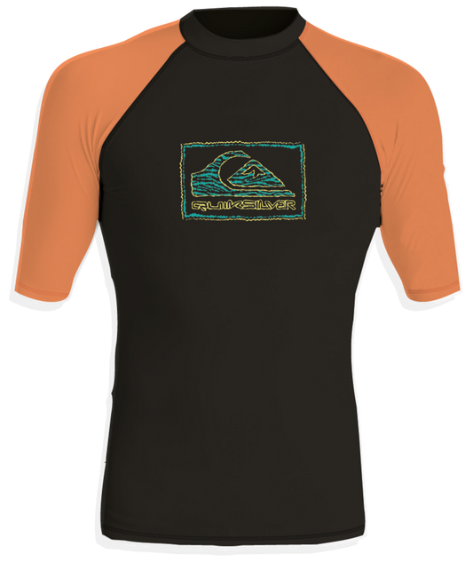 Chandail U.V - Quiksilver manches raglan orange et corps noir avec logo coloré, pour garçon, vue de face.