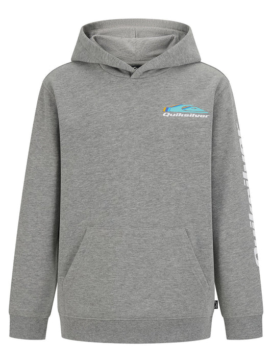 Hoodie - Quiksilver gris chiné en coton polyester avec logo bleu et blanc, pour garçon, vue de face manches longues