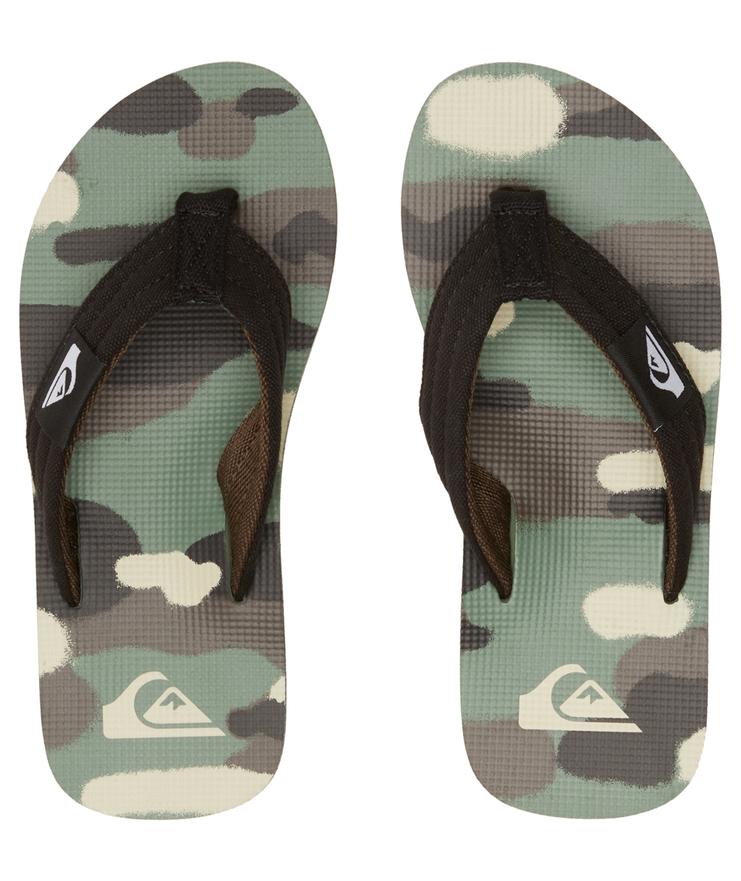 Sandales Molokai Layback II - Quiksilver, style camouflage vert et noir, matière textile, vue de dessus, adulte unisexe.