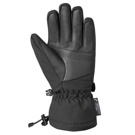 Gants d'hiver Duvet Kito R-TEX - Reusch noirs en tissu imperméable et cuir, style mitaine longue, vue de face.