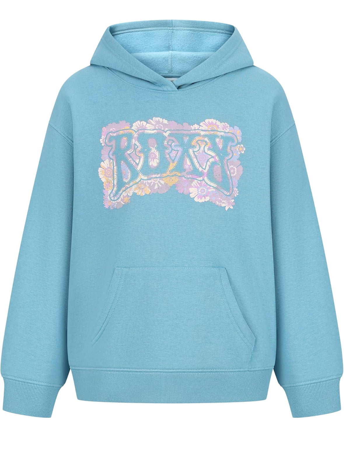 Hoodie - Roxy bleu clair avec imprimé floral pastel devant, en coton polyester, pour fille, vue de face