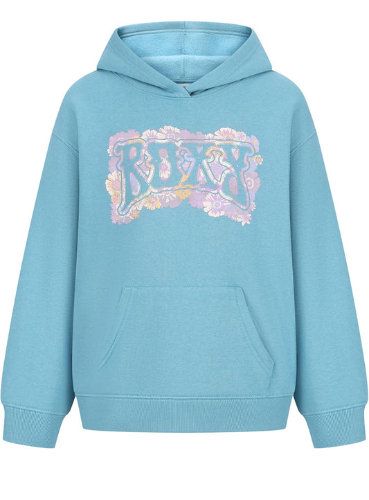 Hoodie - Roxy bleu clair avec imprimé floral pastel devant, en coton polyester, pour fille, vue de face