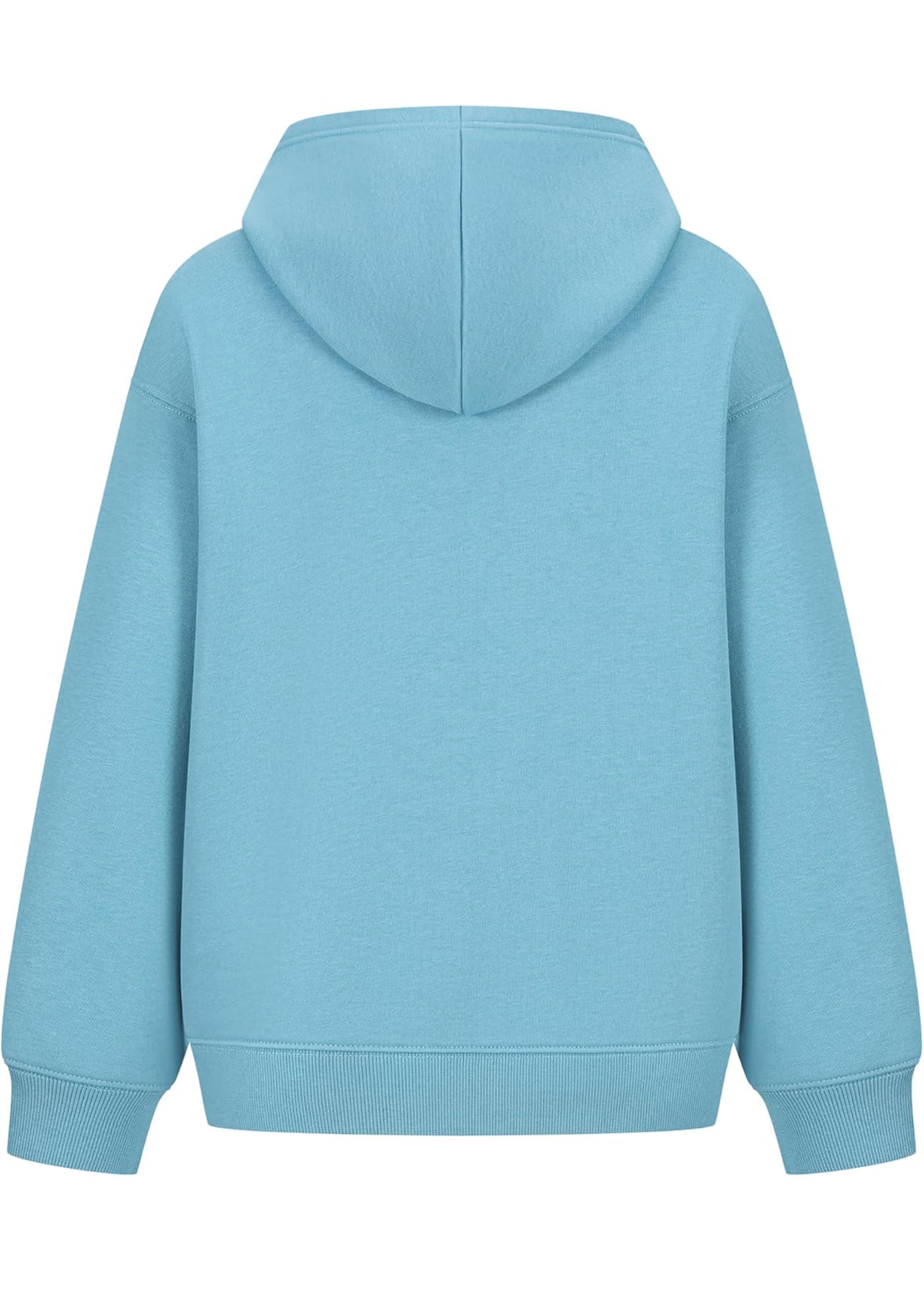 Hoodie - Roxy bleu clair en molleton coton-polyester pour fille, vue de dos avec capuche et poignets côtelés.