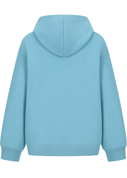 Hoodie - Roxy bleu clair en molleton coton-polyester pour fille, vue de dos avec capuche et poignets côtelés.