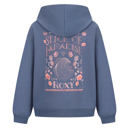 Veste - Roxy bleue marine en coton-polyester avec capuche et motif floral rose au dos, pour fille, vue de dos