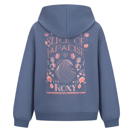 Veste - Roxy bleue marine en coton-polyester avec capuche et motif floral rose au dos, pour fille, vue de dos