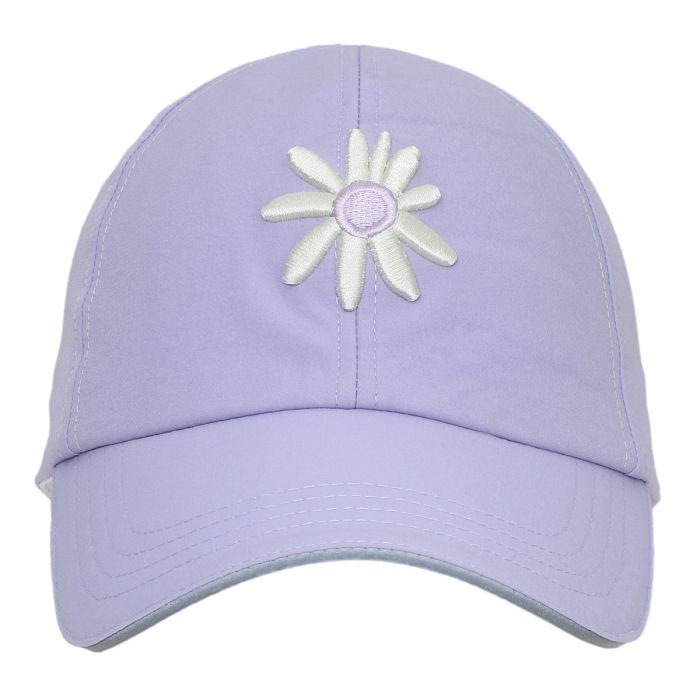 Casquette - Calikids lavande avec fleur brodée blanc, grande ouverture queue de cheval, image galerie 1 carrée 700x700