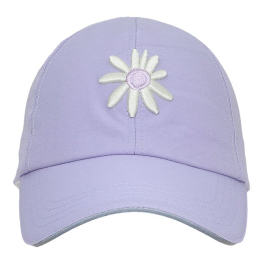 Casquette - Calikids lavande avec fleur brodée blanc, grande ouverture queue de cheval, image galerie 1 carrée 700x700