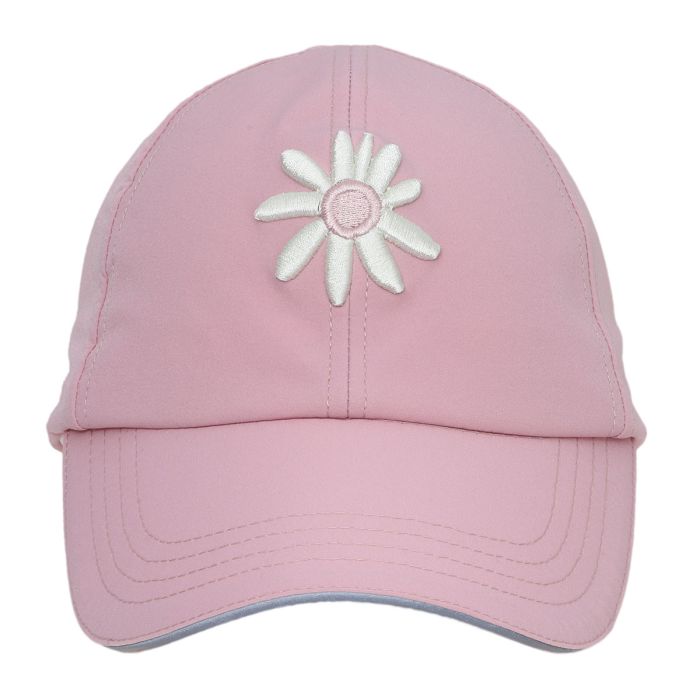 Casquette - Calikids rose avec broderie marguerite, vue galerie 1 format carré 700x700, ouverture pour queue de cheval.