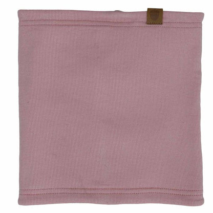 Cache-cou Mi-Saison - Calikids rose en maille côtelée avec étiquette brune, pour enfant, vue de face