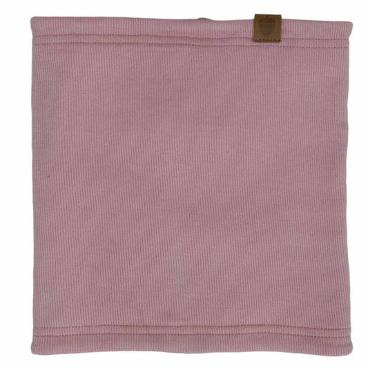 Cache-cou Mi-Saison - Calikids rose en maille côtelée avec étiquette brune, pour enfant, vue de face