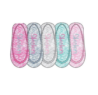 5 Paires de bas - Skechers en coton mélangé multicolores, tons rose, bleu et blanc, pour fille, vue de dessus.