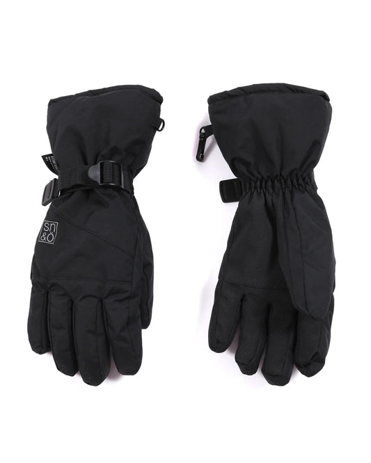Gants d'hiver - Snö noirs en nylon doublé micropolaire, bandes ajustables, paume texturée, vue de face et dos