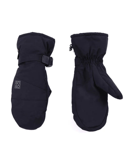 Mitaines d'hiver - Snö noires en nylon avec doublure micropolaire, bande ajustable, vue de face et dos.