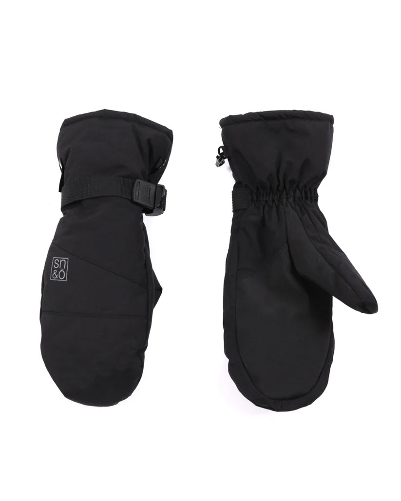 Mitaines d'hiver - Snö noires en nylon doublées micropolaire avec paume en PU texturé, vue de face et dos, enfant.
