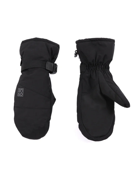 Mitaines d'hiver - Snö noires en nylon doublées micropolaire avec paume en PU texturé, vue de face et dos, enfant.