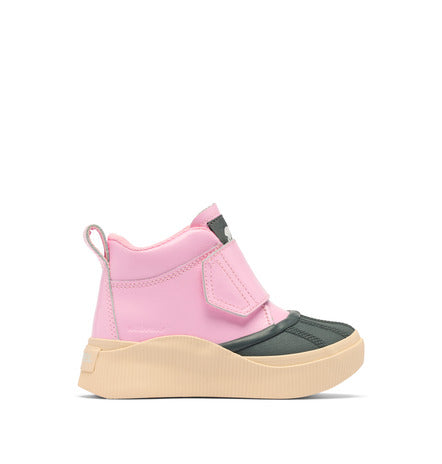 Bottes Mi-Saison OUT N ABOUT IV - Sorel rose et noir en caoutchouc et textile imperméable, pour enfant, vue de profil droit