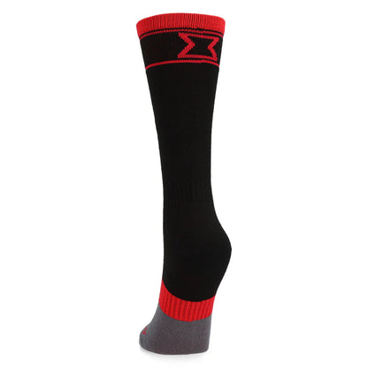 Bas thermal - Spyder noir et rouge avec talon gris, en acrylique et nylon, style sportif, vue de dos sur mannequin adulte
