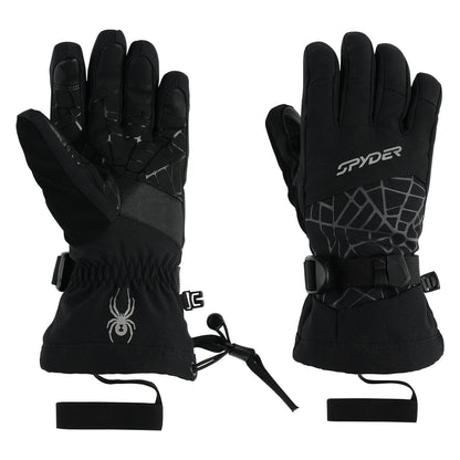Gants D'hiver Overweb - Spyder noirs avec motif araignée, logo gris, tissu polyester recyclé, vue de face et dos adulte adulte