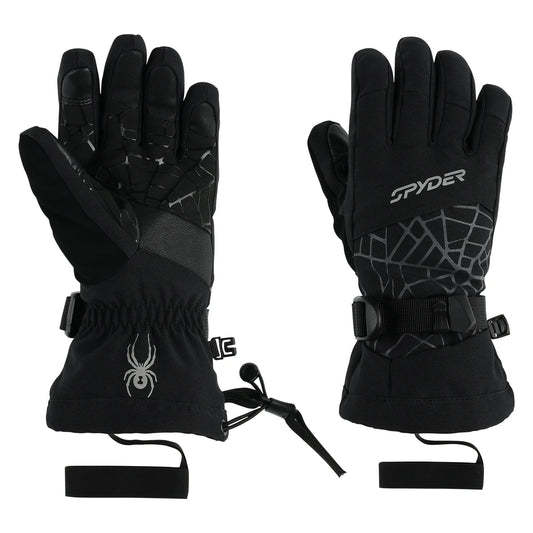 Gants D'hiver Overweb - Spyder noirs avec motif araignée, logo gris, tissu polyester recyclé, vue de face et dos adulte adulte