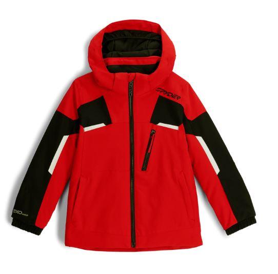 Manteau d'hiver - Spyder rouge et noir avec capuche amovible, isolation EXO THERMO, pour garçon, vue de face.