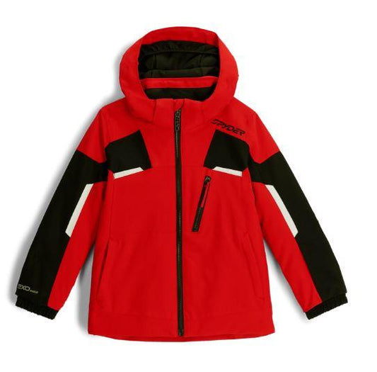 Manteau d'hiver - Spyder rouge et noir avec capuche amovible, isolation EXO THERMO, pour garçon, vue de face.