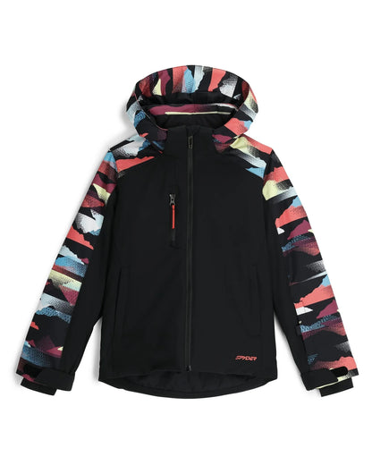 Manteau d'hiver Mila - Spyder noir avec manches et capuche multicolores, tissu polyester recyclé, pour fille, vue de face