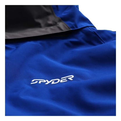 Manteau d'hiver Turner - Spyder bleu et noir en polyester recyclé, détail logo Spyder, pour garçon, vue rapprochée du tissu
