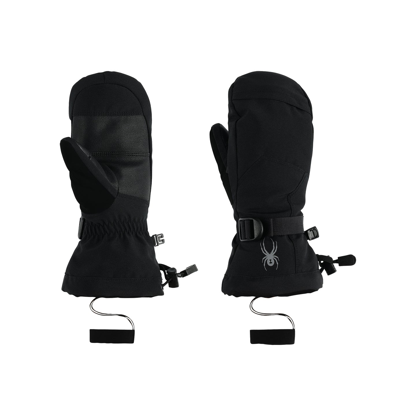 Mitaines D'hiver Finn - Spyder noires en polyester, isolation PrimaLoft, détails réglables, vue de face et dos.