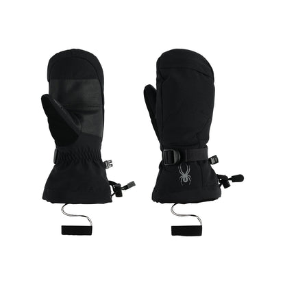 Mitaines D'hiver Finn - Spyder noires en polyester, isolation PrimaLoft, détails réglables, vue de face et dos.