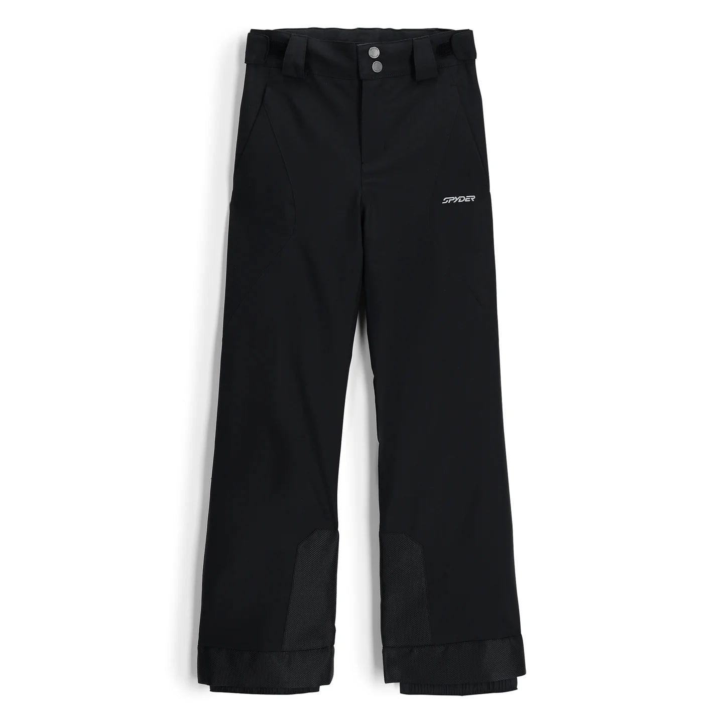 Pantalon de neige Olympia - Spyder noir en polyester recyclé avec détails renforcés, style enfant, vue de face.