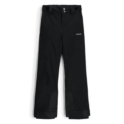 Pantalon de neige Olympia - Spyder noir en polyester recyclé avec détails renforcés, style enfant, vue de face.