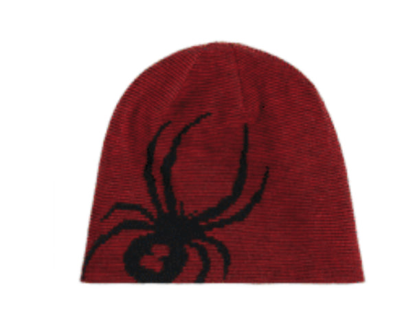 Tuque d'hiver Reversible Bug - Spyder rouge avec motif araignée noire, fil polyester recyclé, pour garçon, vue de face.