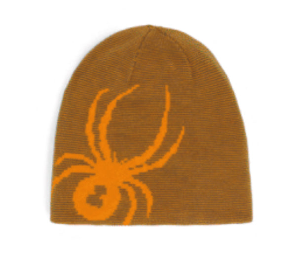 Tuque d'hiver Reversible Bug - Spyder en polyester recyclé marron avec motif araignée orange, pour garçon, vue de face.