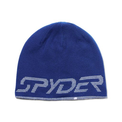 Tuque d'hiver - Spyder bleu royal avec logo gris, pour garçon, vue de face, tricot réversible.