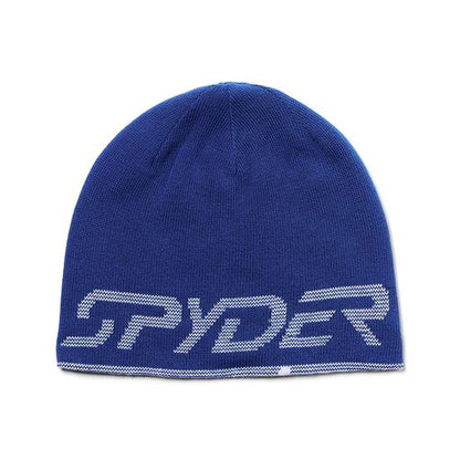 Tuque d'hiver - Spyder bleu royal avec logo gris, pour garçon, vue de face, tricot réversible.