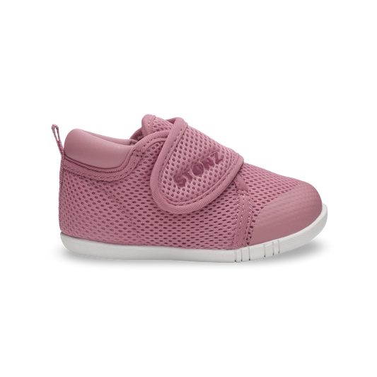 Chaussures - Stonz Cruiser Baby rose en mesh respirant avec semelle blanche, velcro, pour bébé, vue de profil droit