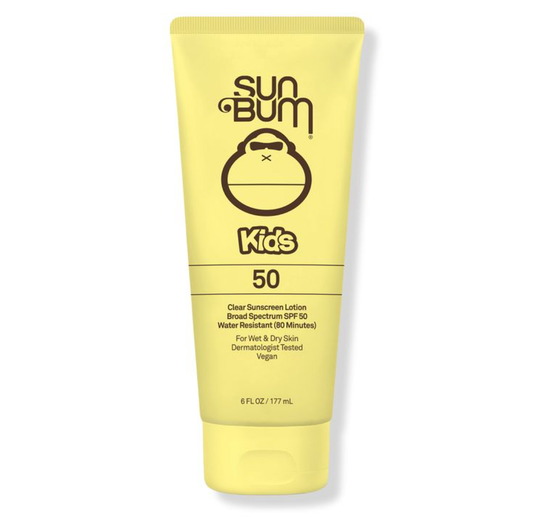 Écran solaire transparent 50 fps - Kids - Sun Bum en tube jaune et marron, vue de face pour enfant.