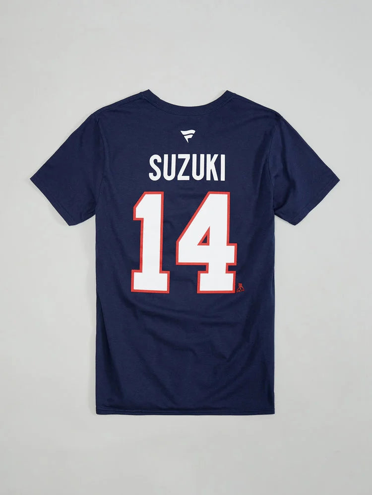 T-Shirt - Suzuki - 3 Pour 60$ bleu marine en coton avec numéro blanc bordé rouge, style enfant, vue de dos.