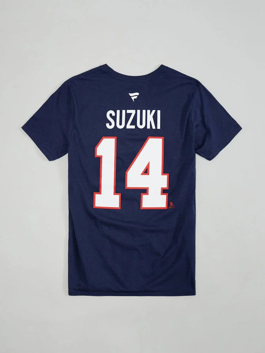 T-Shirt - Suzuki - 3 Pour 60$ bleu marine en coton avec numéro blanc bordé rouge, style enfant, vue de dos.