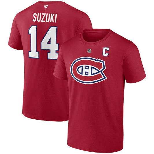 T-Shirt - Suzuki - 3 Pour 60$ rouge en coton avec logo hockey blanc et bleu, numéro 14, pour garçon, vues de face et dos