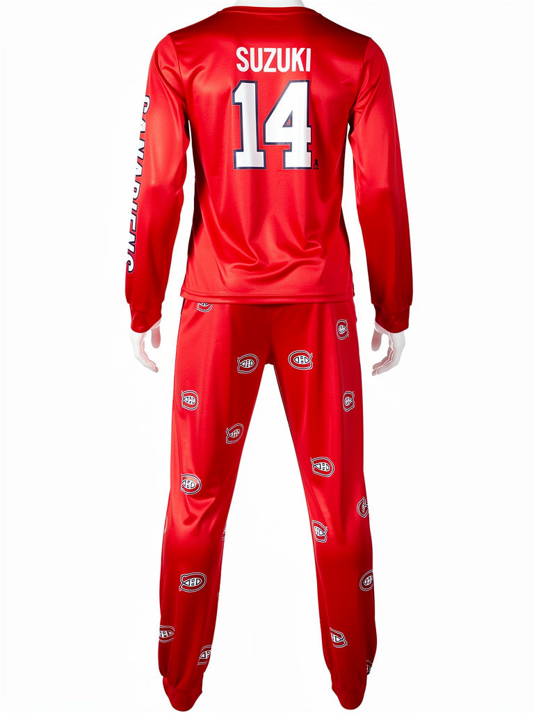 Hockey pyjama for kids featuring Suzuki #14 design and Canadiens team colors, perfect for young fans.