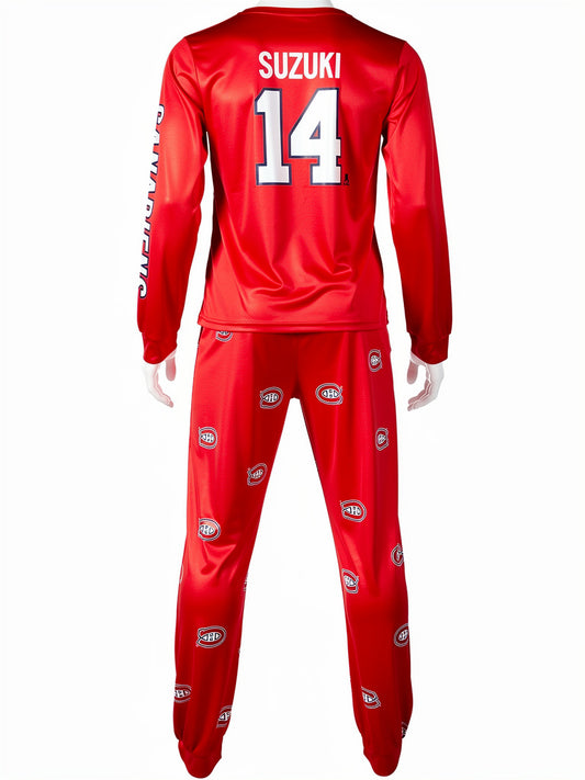 Hockey pyjama for kids featuring Suzuki #14 design and Canadiens team colors, perfect for young fans.